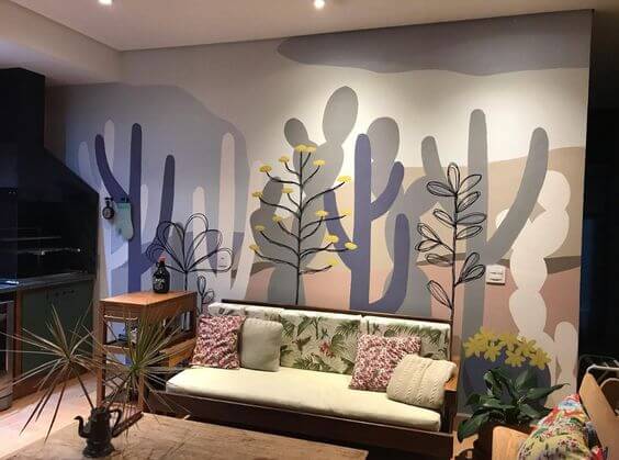 Vẽ tranh tường phòng khách phong cách doodle- studiotranhtuong